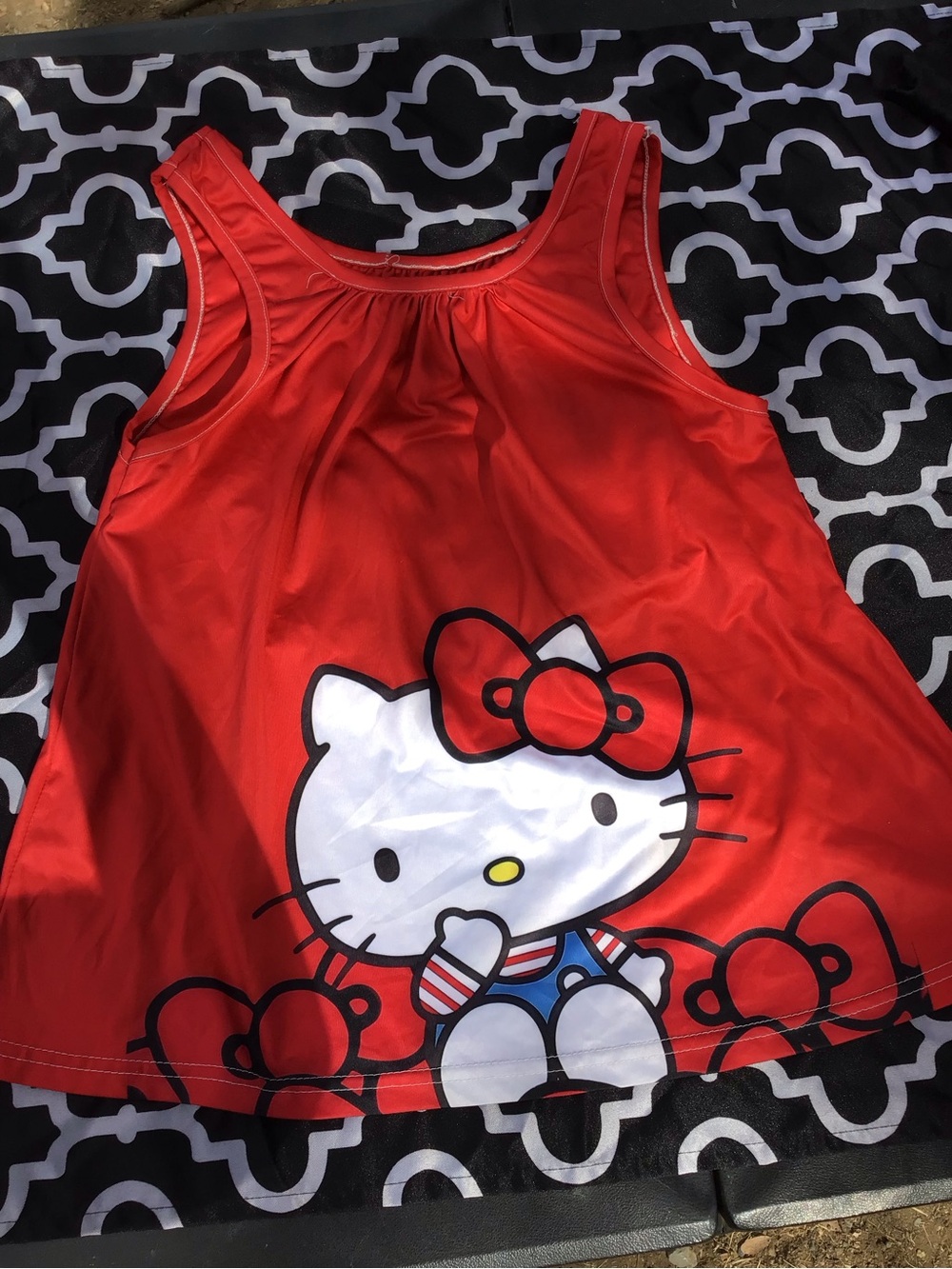 Hello Kitty Red & White Girls Tank Top with Bow Graphic